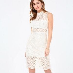 bebe Teagan dress white gold lace bodycon cutout Sz 0